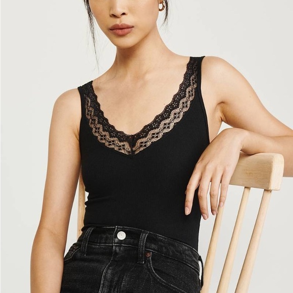 Abercrombie & Fitch Tops - | abercrombie & fitch • lace cami v-neck ribbed bodysuit • size small |